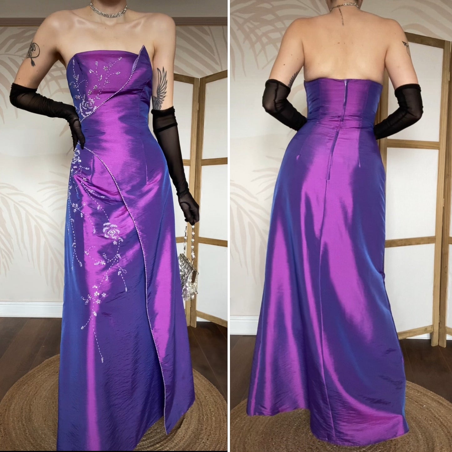 Bright purple a-line beaded prom dress UK 10-12