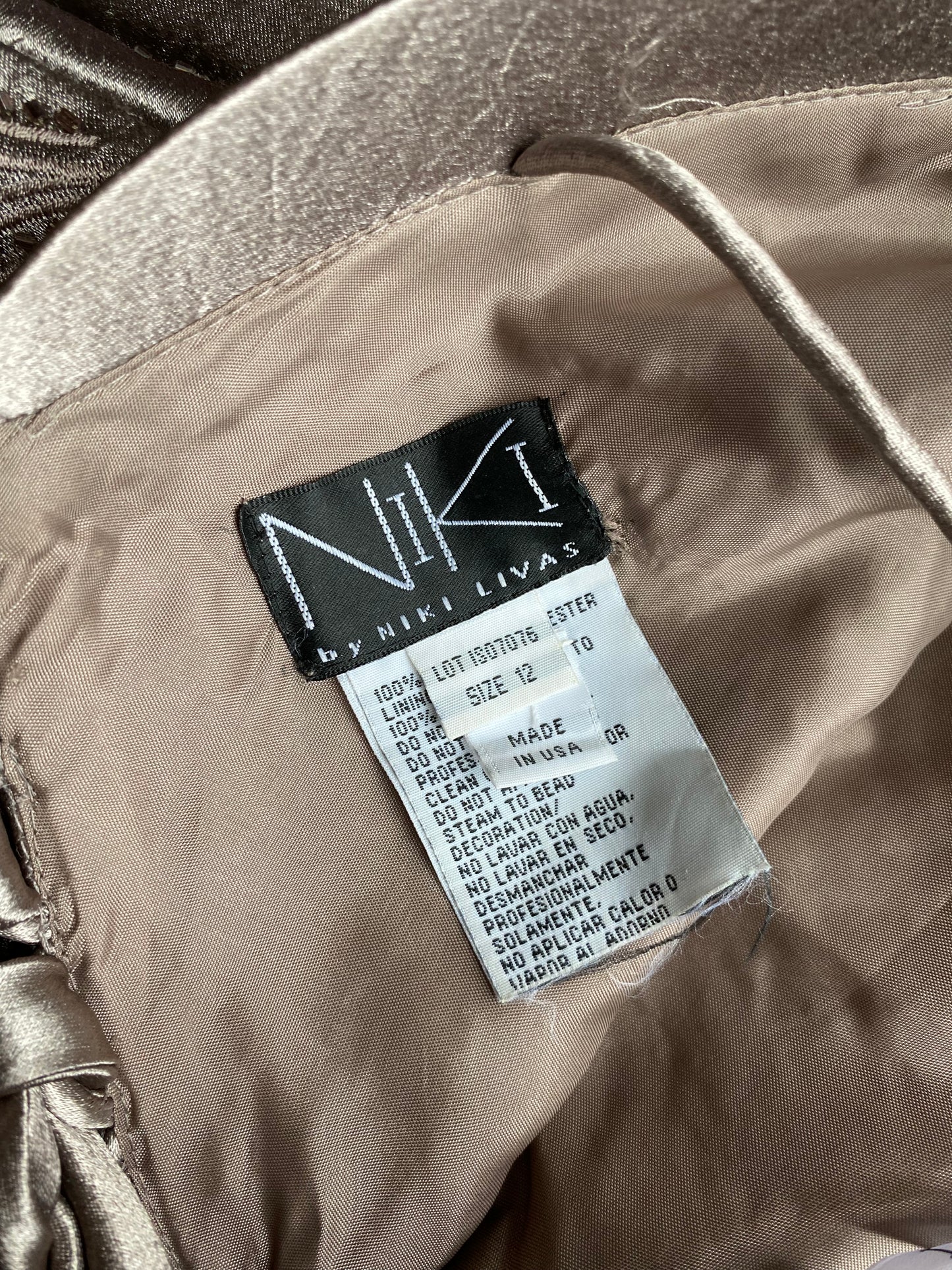 Niki Livas silver evening gown UK 12