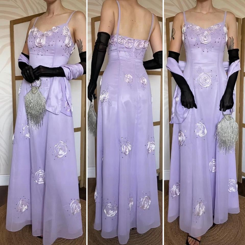 Jora Collection purple chiffon evening dress & shawl uk 10