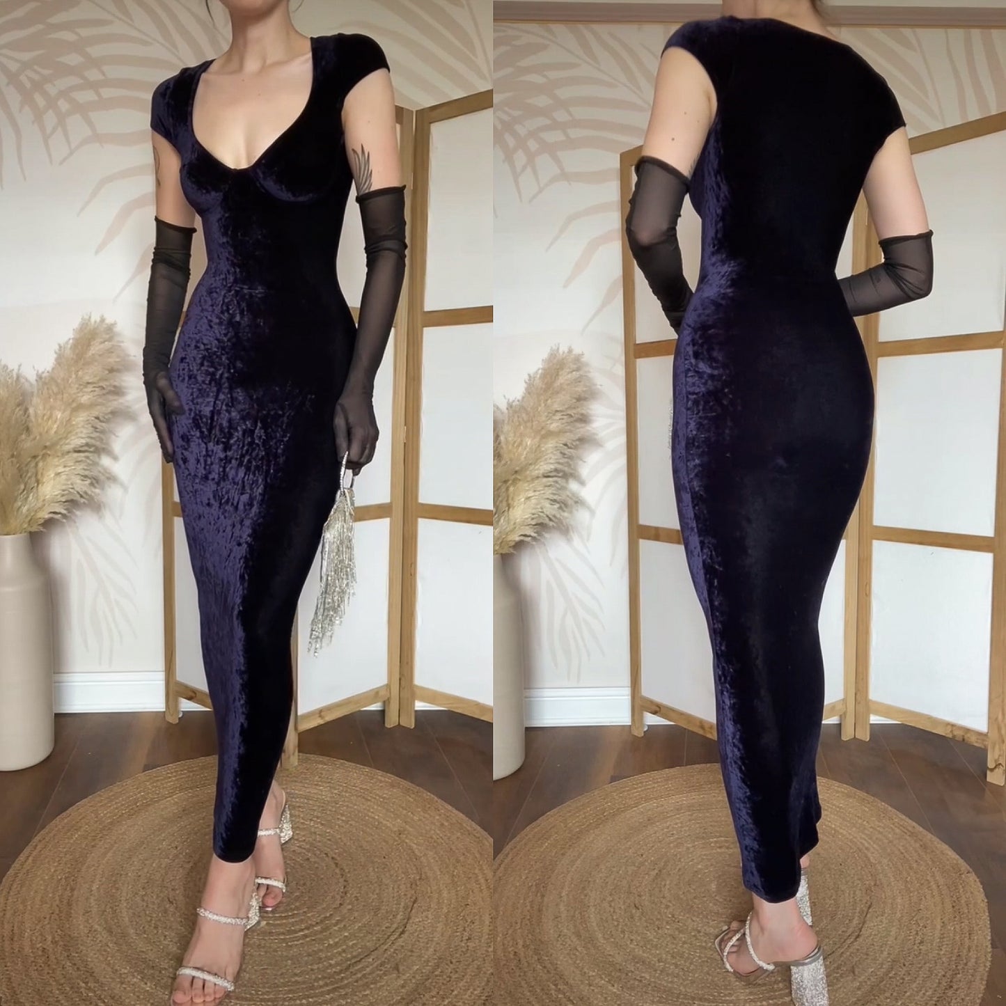 Navy velvet stretch bodycon dress uk 8