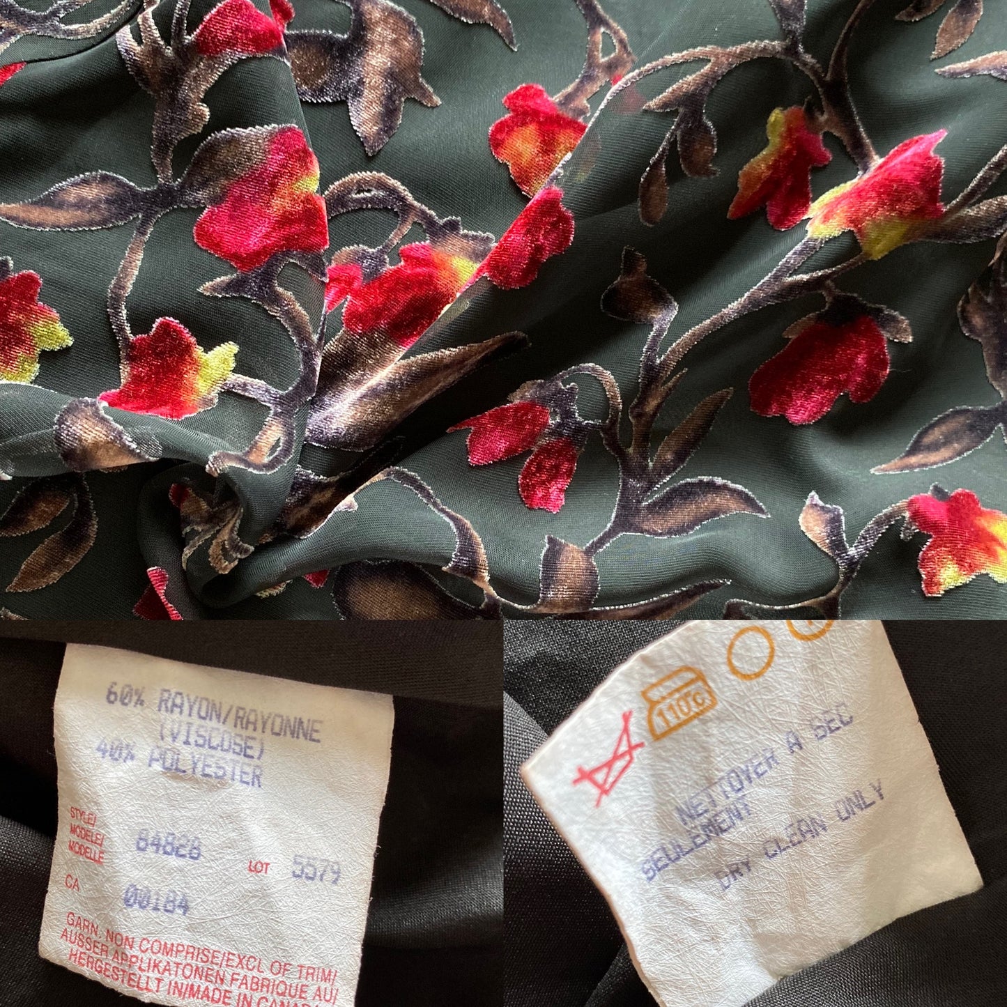 Black floral velvet devore slip dress UK 10