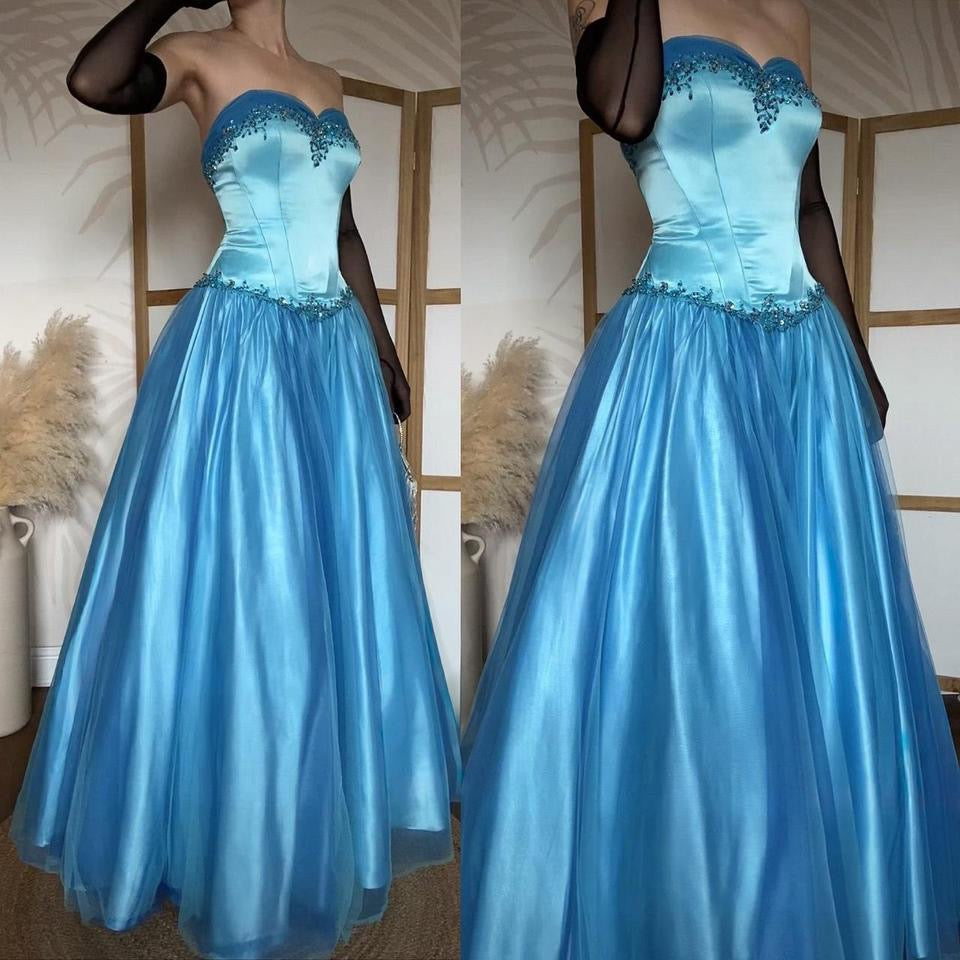 Bright blue strapless a-line prom dress uk 12