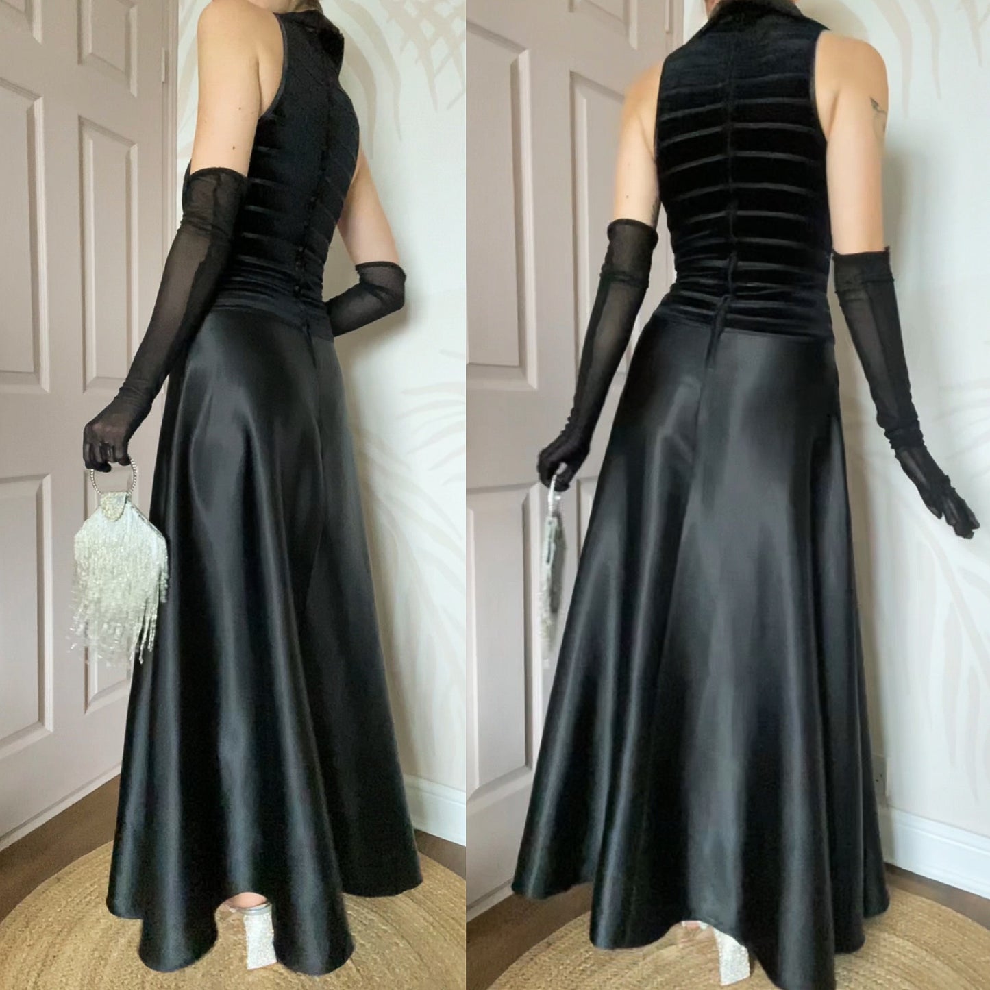 Black Bernshaw a-line collared velvet evening dress UK 12