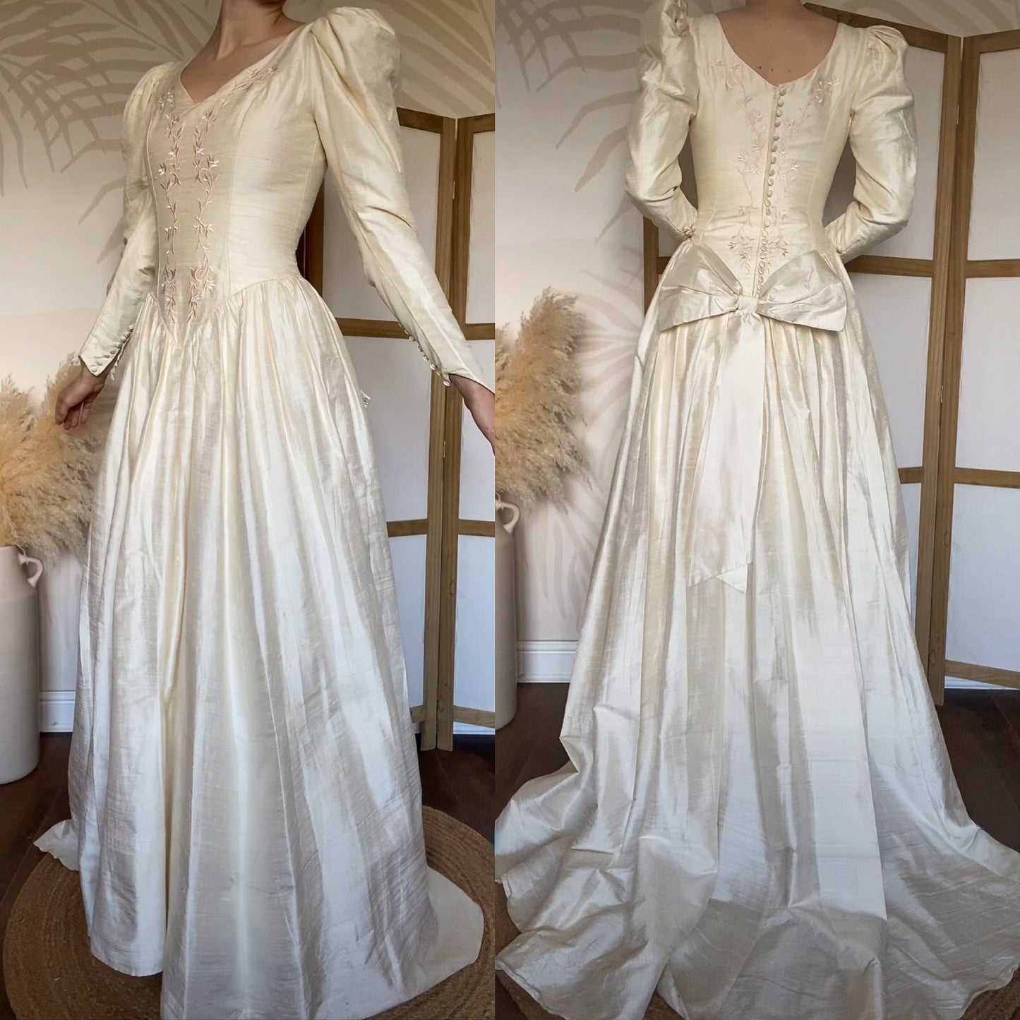 Ivory 80s 100% silk long sleeve wedding dress uk 10