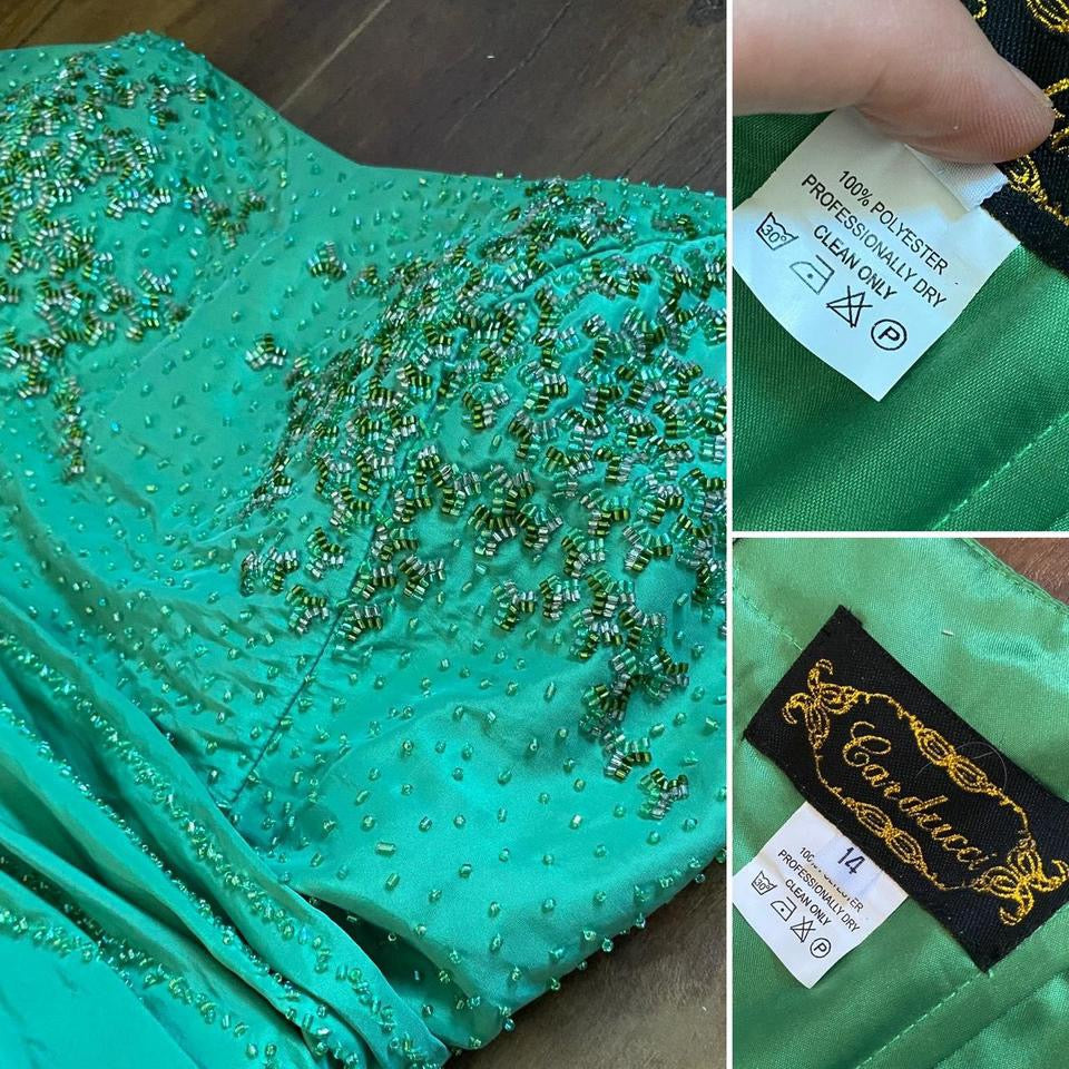 Minty green strapless beaded prom dress & shawl uk 14