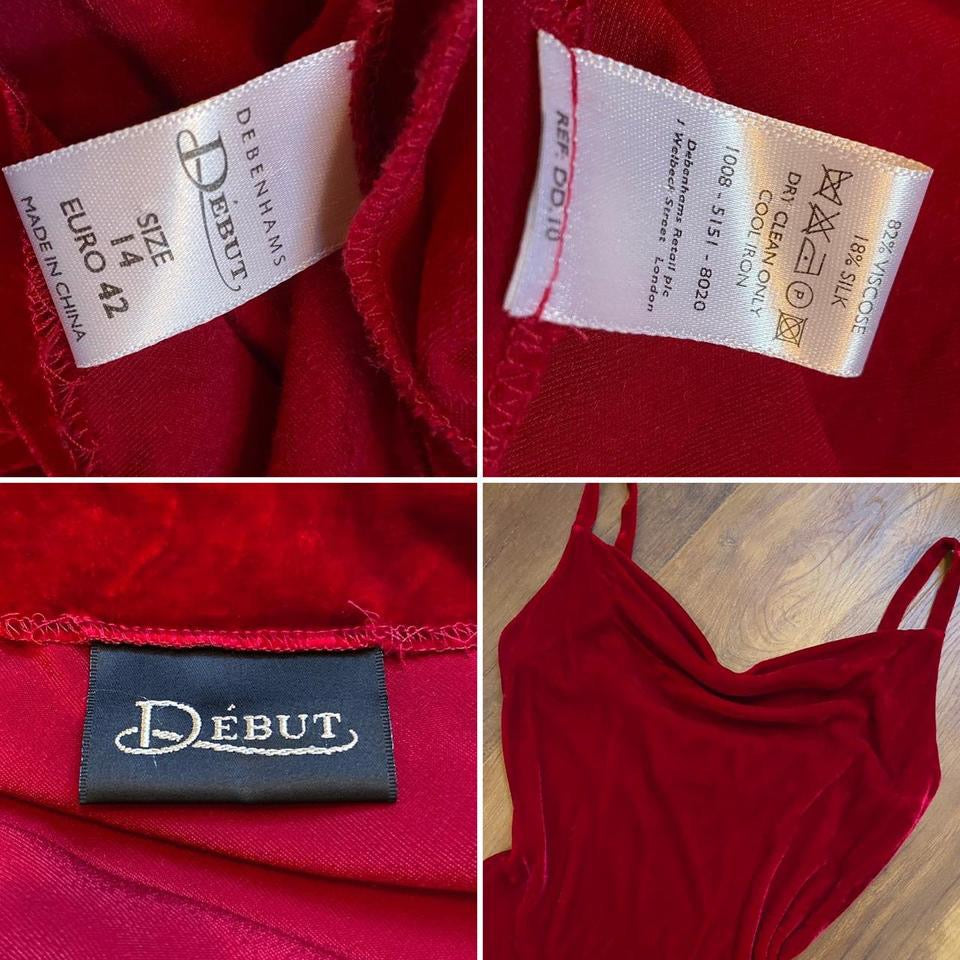 Red velvet Debut silk blend slip dress UK 12-14