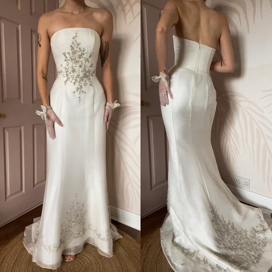 100% silk strapless wedding dress UK 12