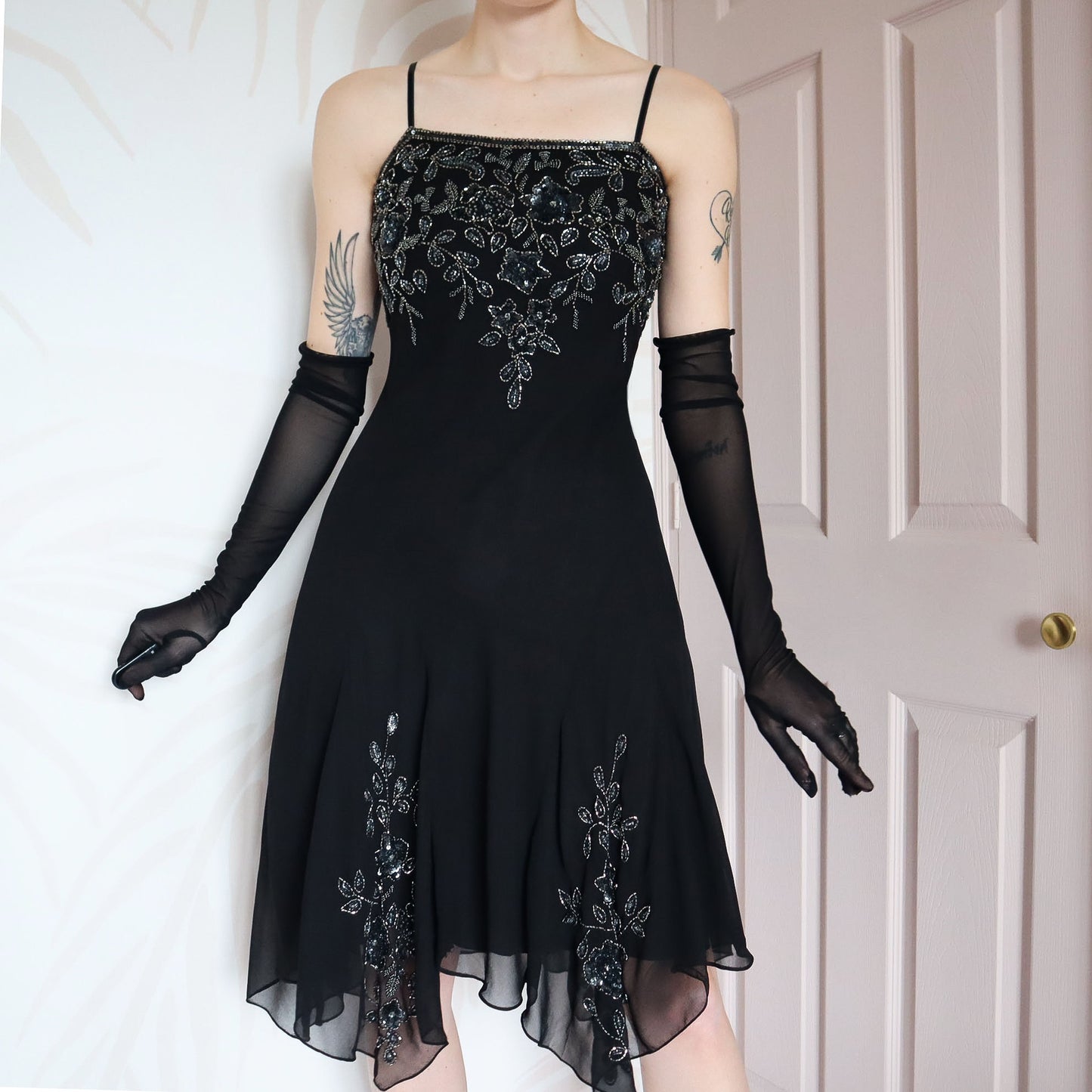 Black beaded midi dress UK 12