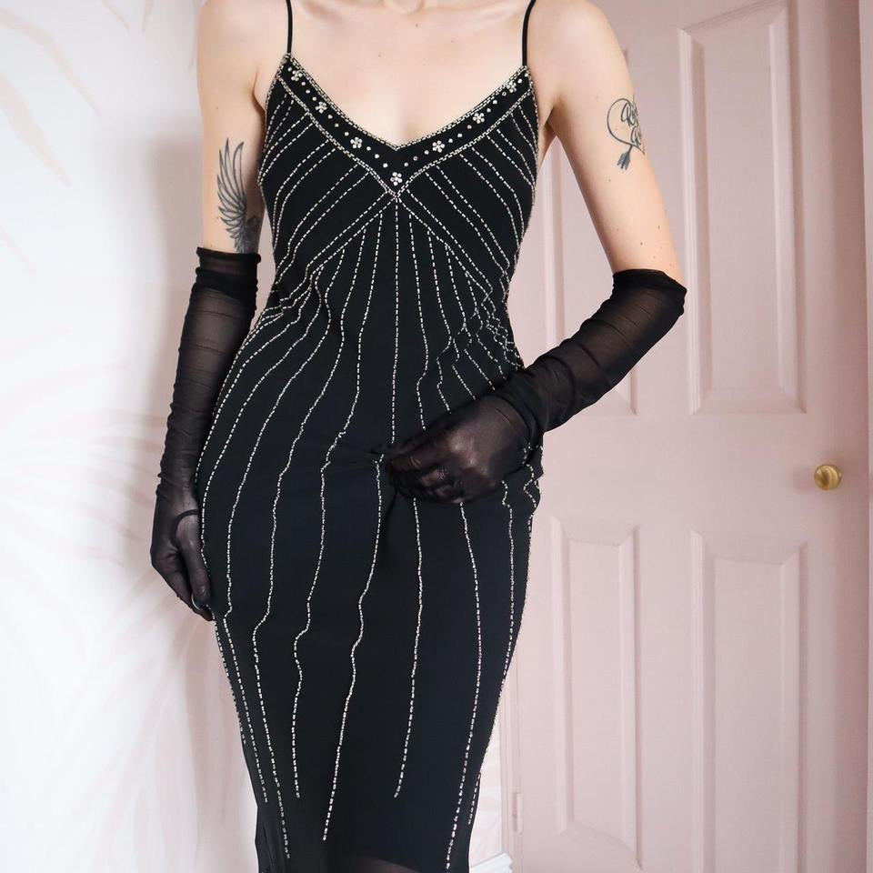 Black beaded halterneck midi dress UK 10