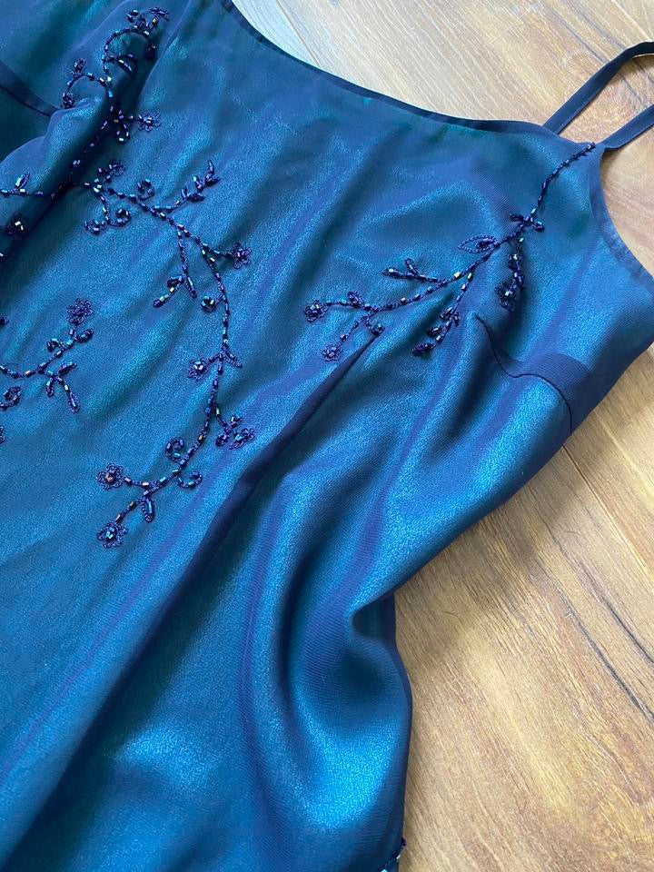 Debut sapphire beaded evening dress uk 14