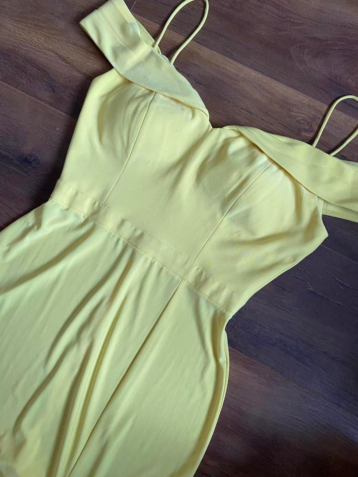 Yellow stretch cold shoulder evening prom dress UK 10 available