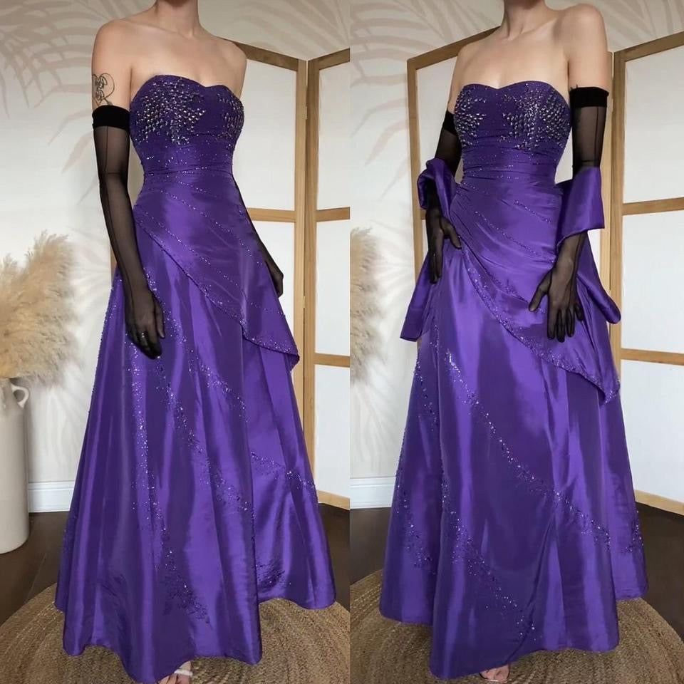 Strapless purple beaded a-line prom dress & shawl uk 12