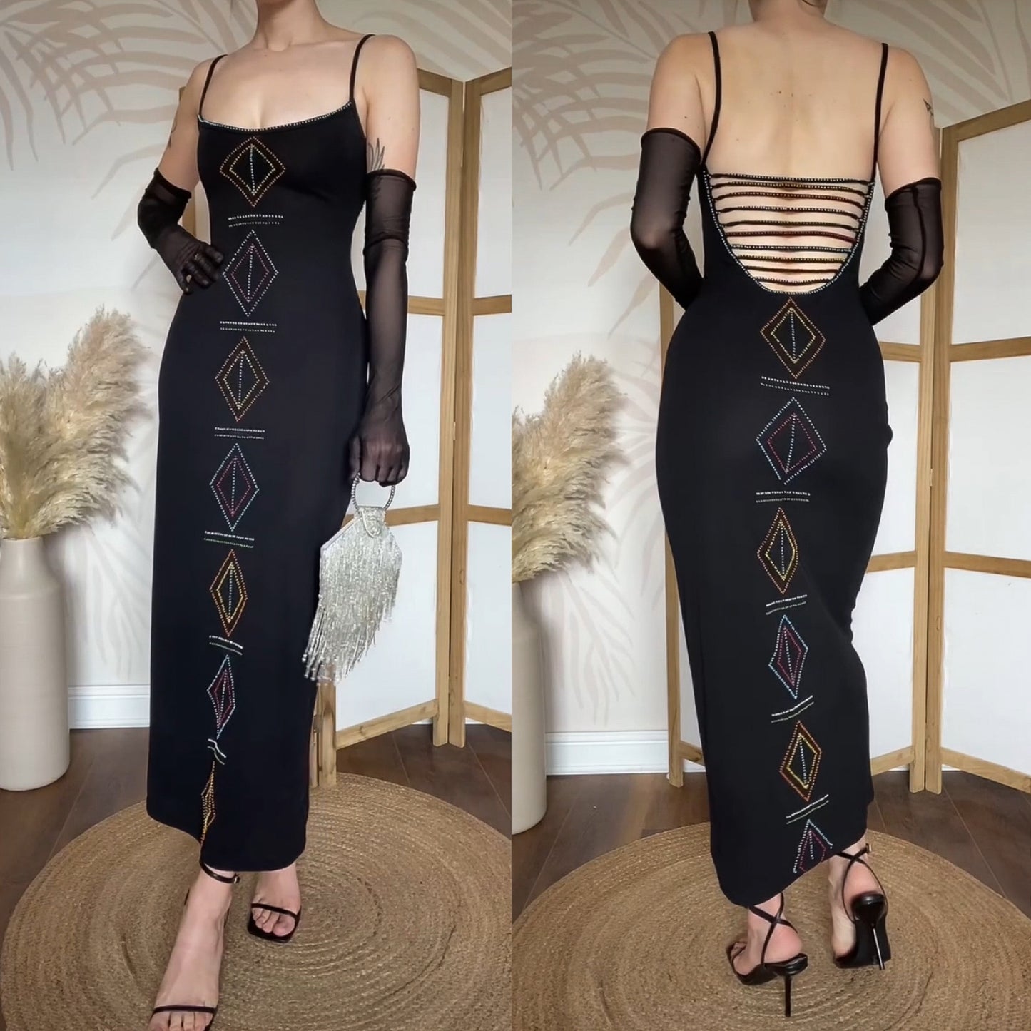 Karen Millen 90s beaded bodycon dress uk 8-10