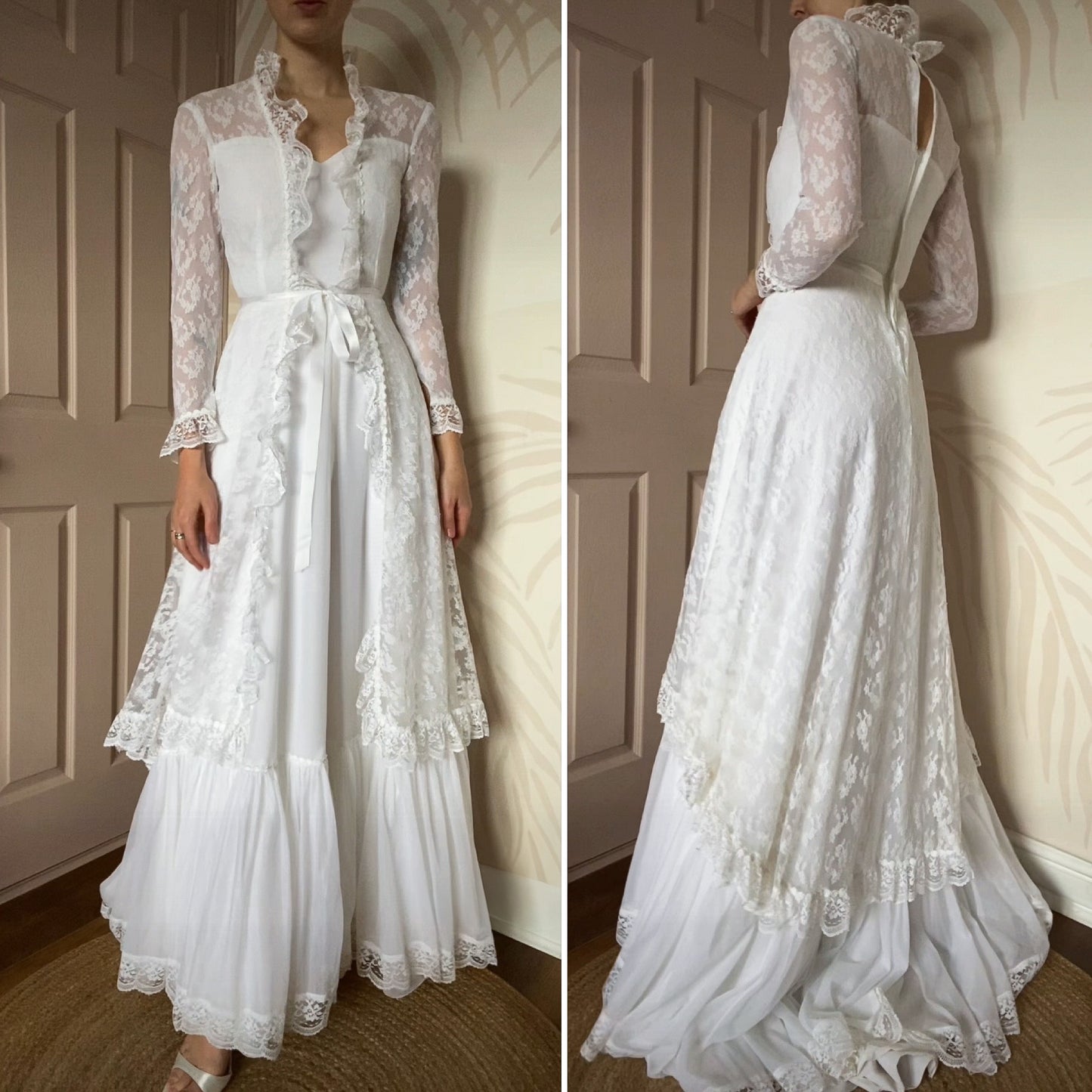 White lace long sleeve wedding dress UK 8