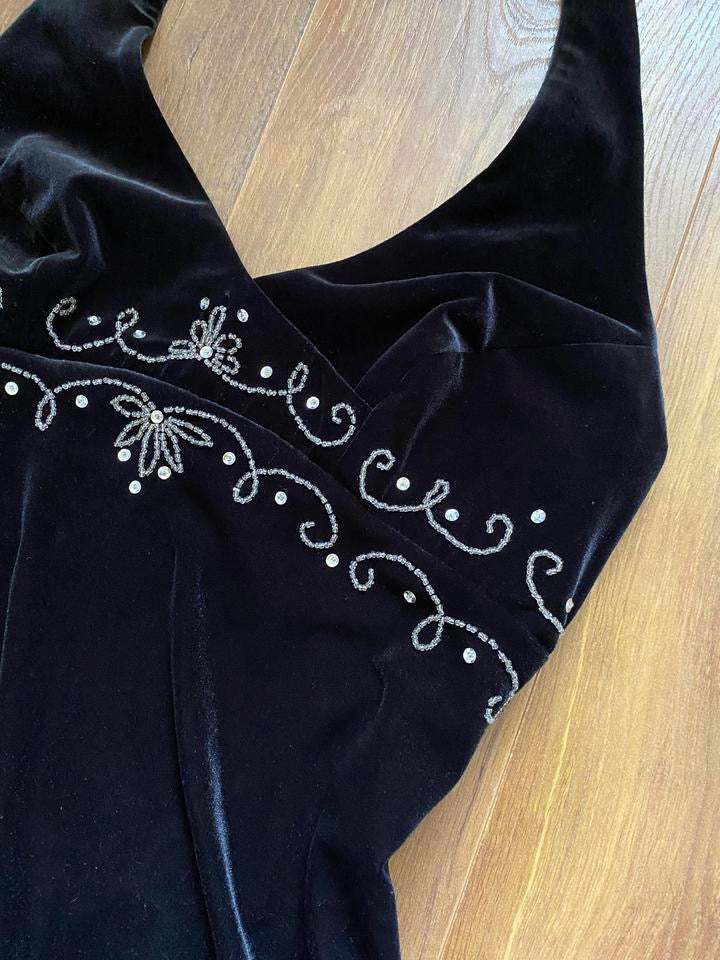 Dave & Johnny black velvet beaded halter-neck dress uk 12