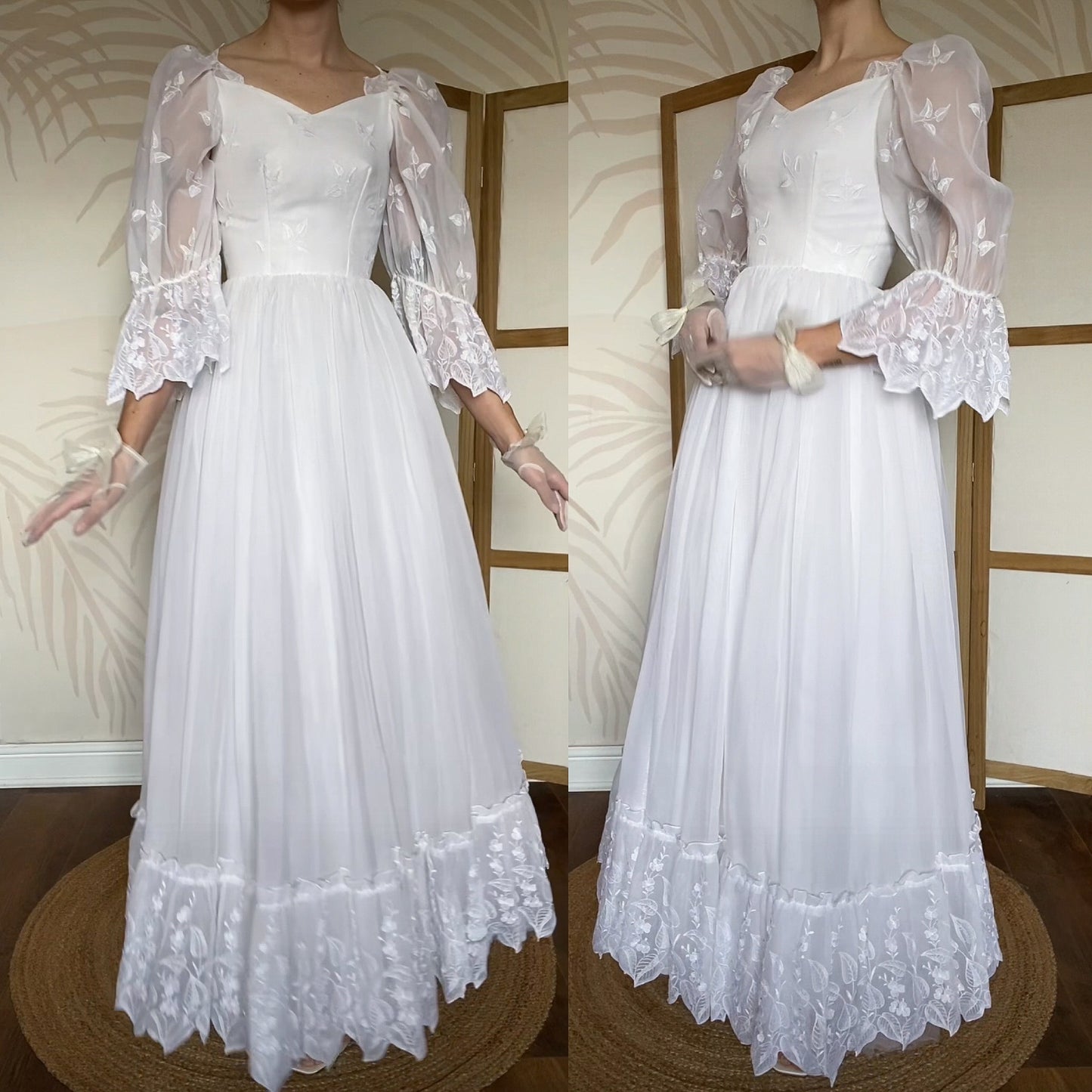 Vintage white embroidered wedding dress uk 6