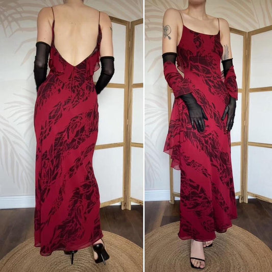 After Six red print slip dress & shawl UK 10