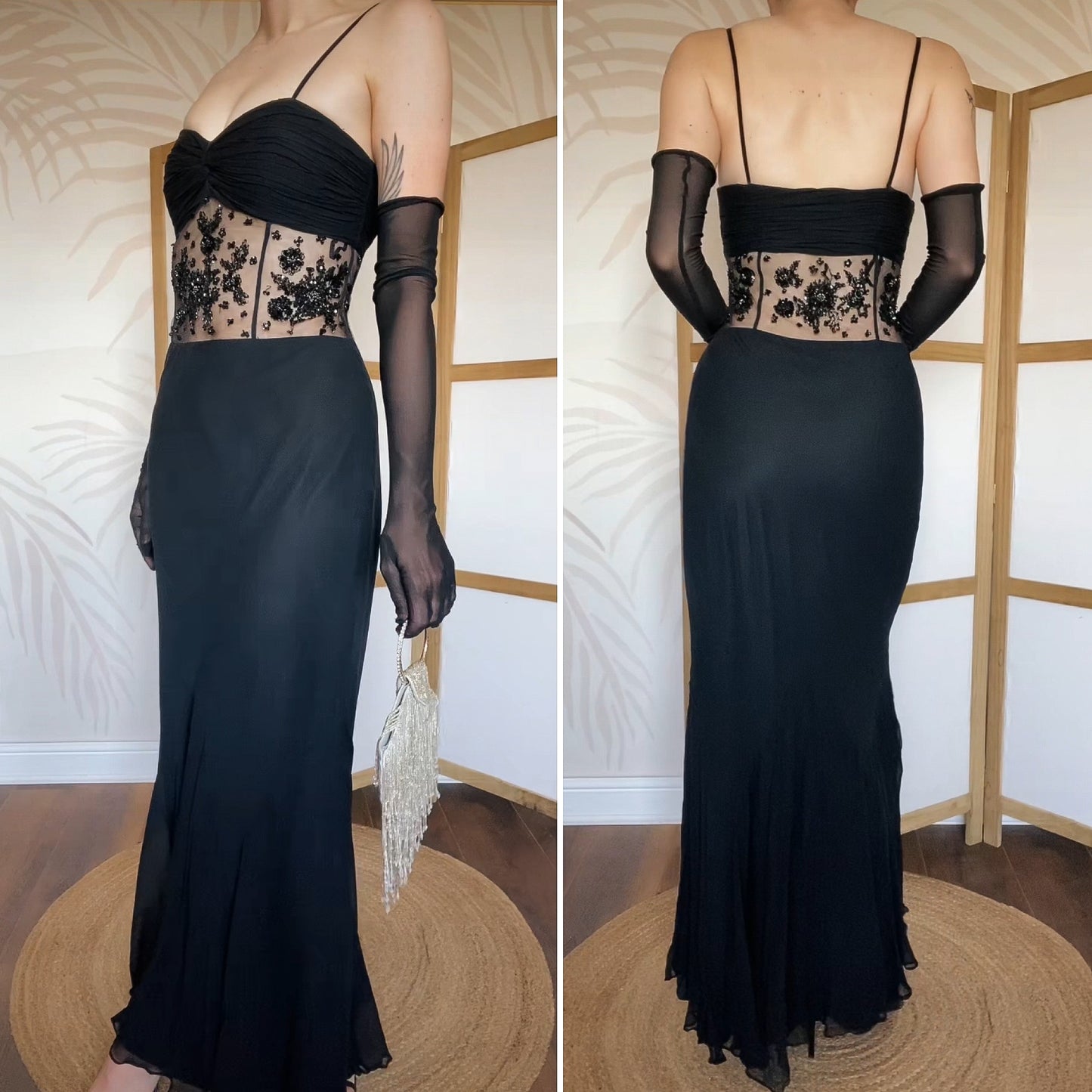 100% silk Emma Somerset sheer waist evening dress uk 10