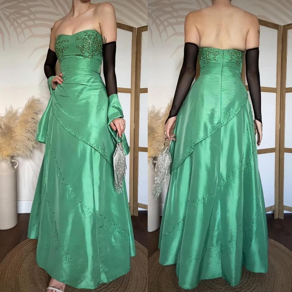 Minty green strapless beaded prom dress & shawl uk 14