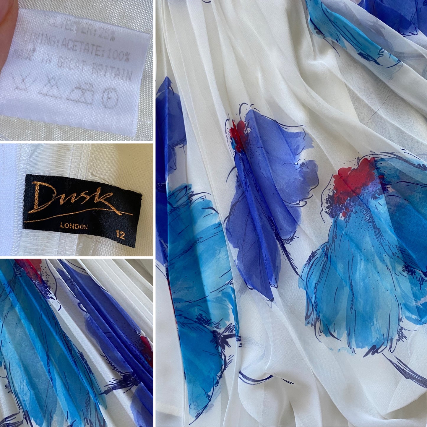 Dusk blue & white summer dress uk 6-8/XS