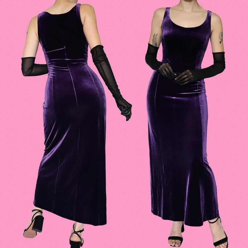 Laura Ashley purple velvet evening dress UK 12