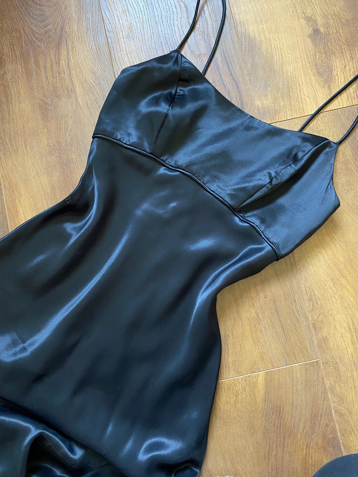 Silky black 90s evening dress uk 8