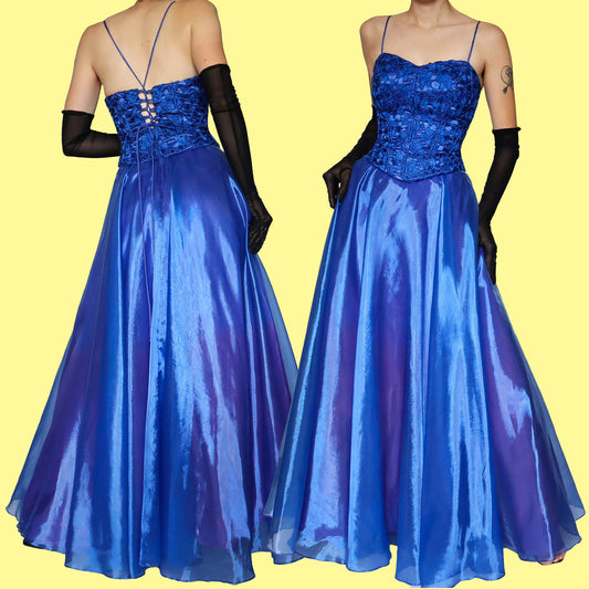 YVE London blue a-line prom dress & shawl UK 12-14