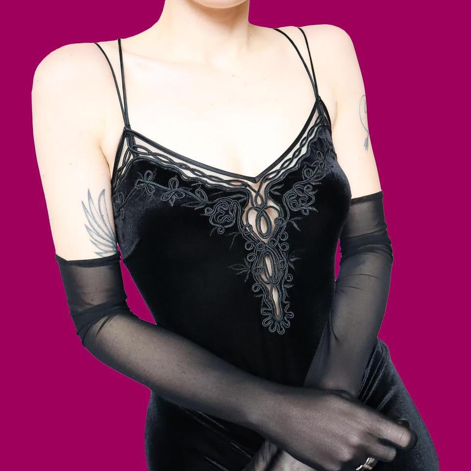 Black velvet stretch evening dress UK 12 & UK 14
