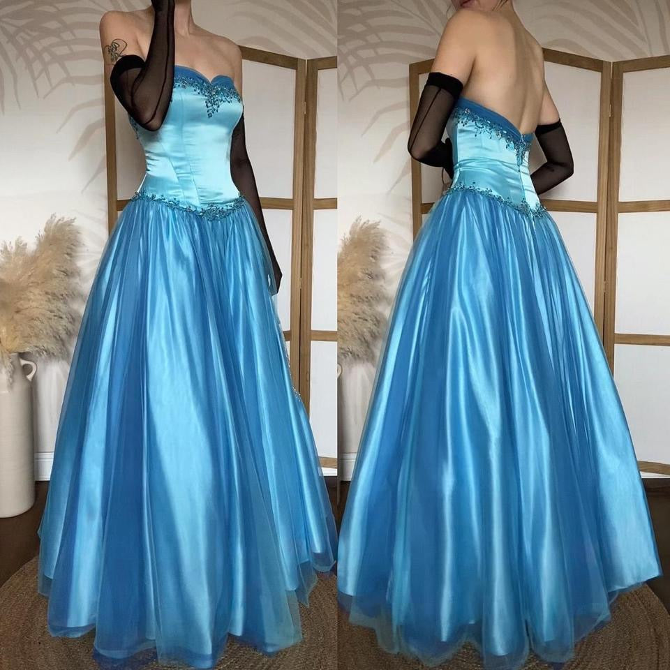 Bright blue strapless a-line prom dress uk 12