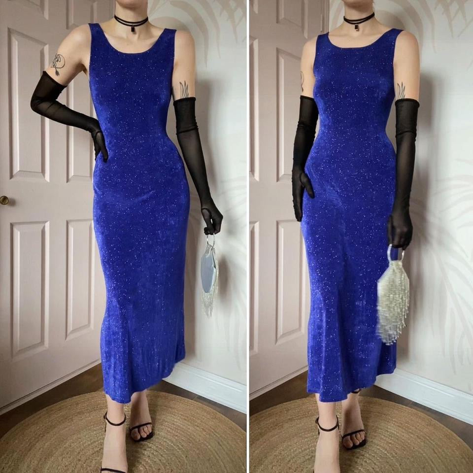 Bay Trading blue glittery stretch evening dress UK 10