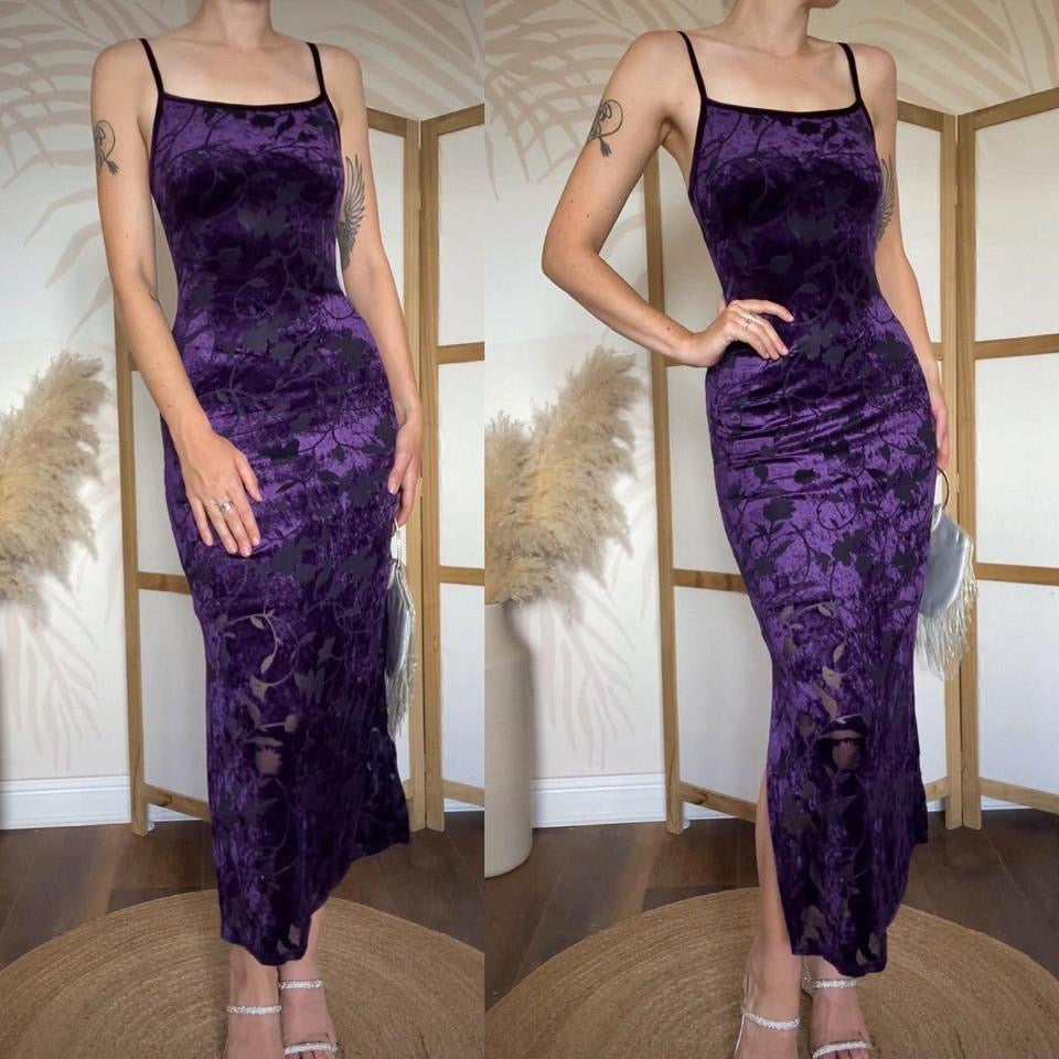 Bhs purple velvet stretch evening dress uk 10