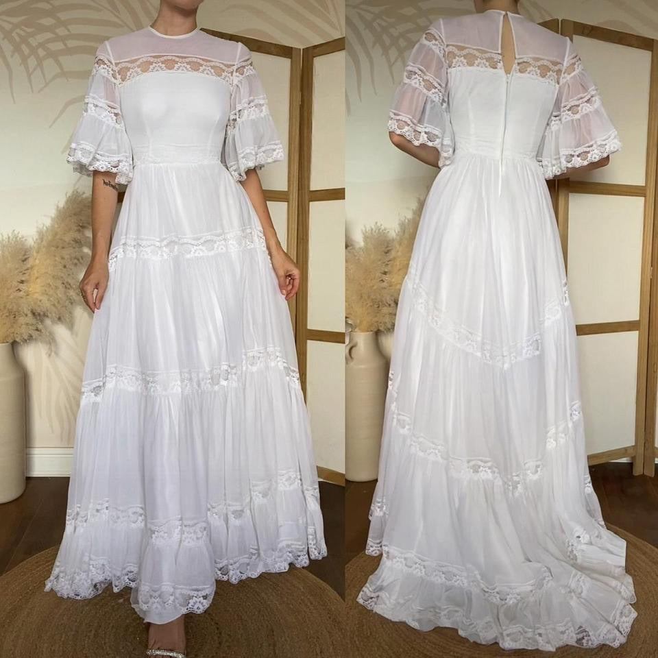 Berkertex white 60s flared sleeve lace wedding dress uk 6/8