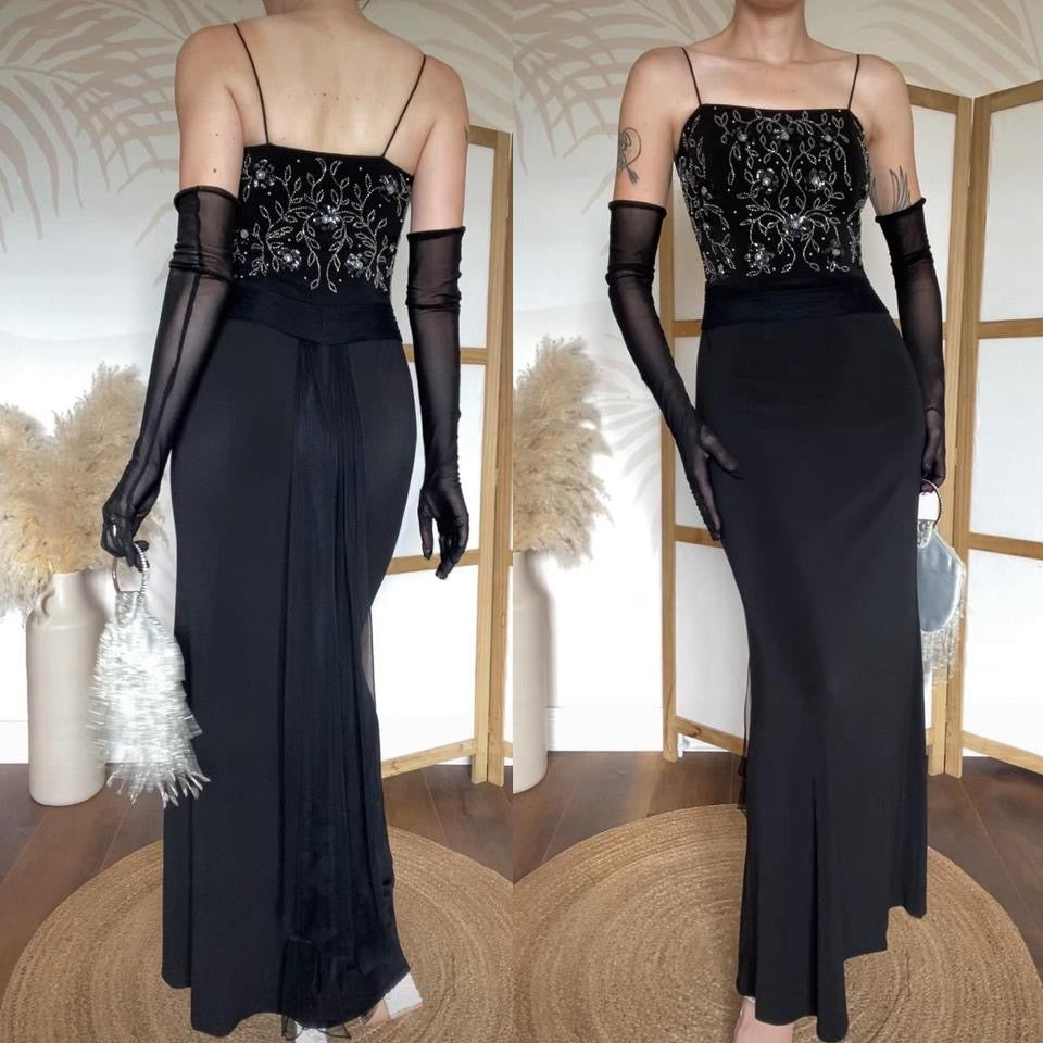 Flori 90s black stretch beaded evening dress uk 6