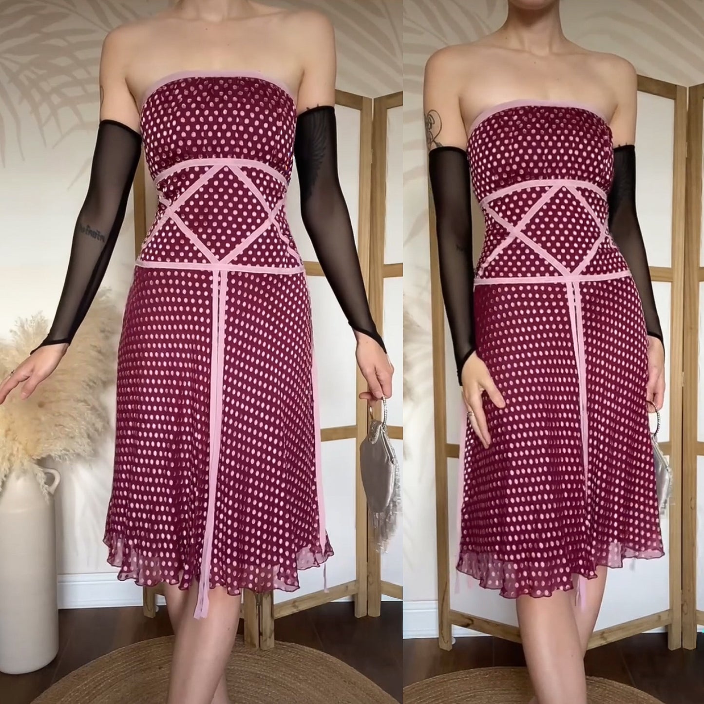 Silk blend strapless polka dot dress uk 12