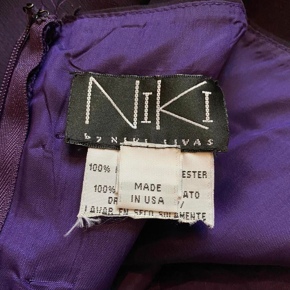 Vintage Niki Livas purple strapless layered gown UK 12