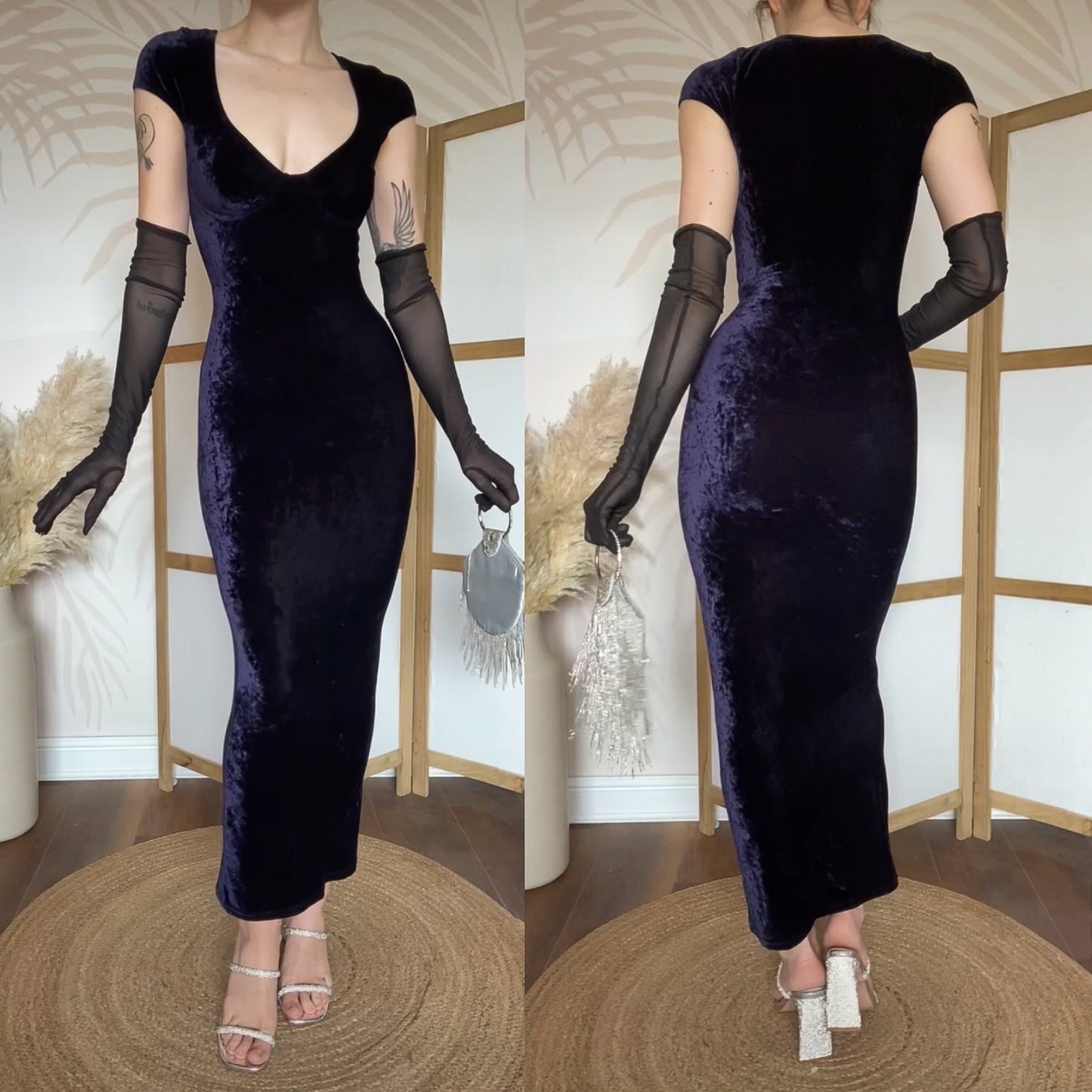 Navy velvet stretch bodycon dress uk 8