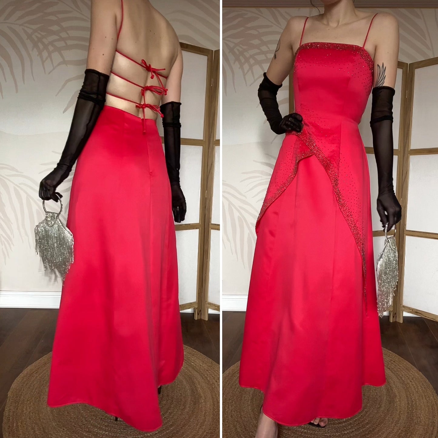 Beautiful Morgan & Co red a line beaded evening dress UK 10