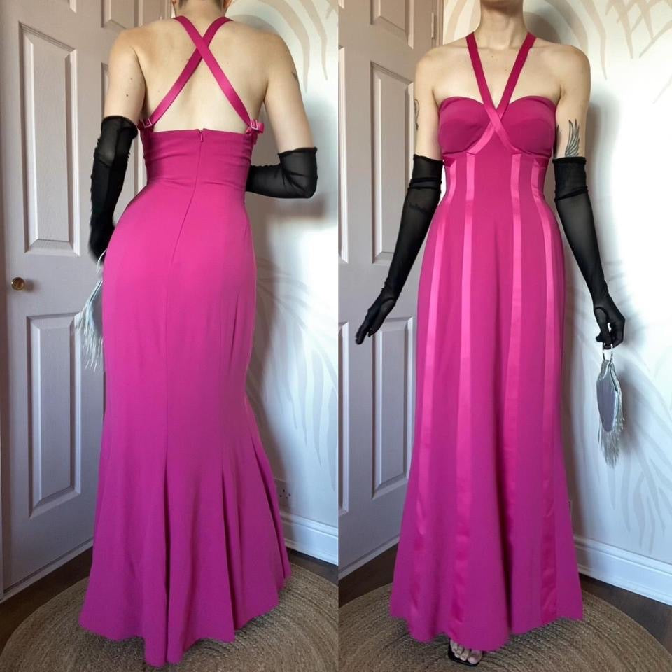 Pink Frank Usher panelled evening dress UK 12