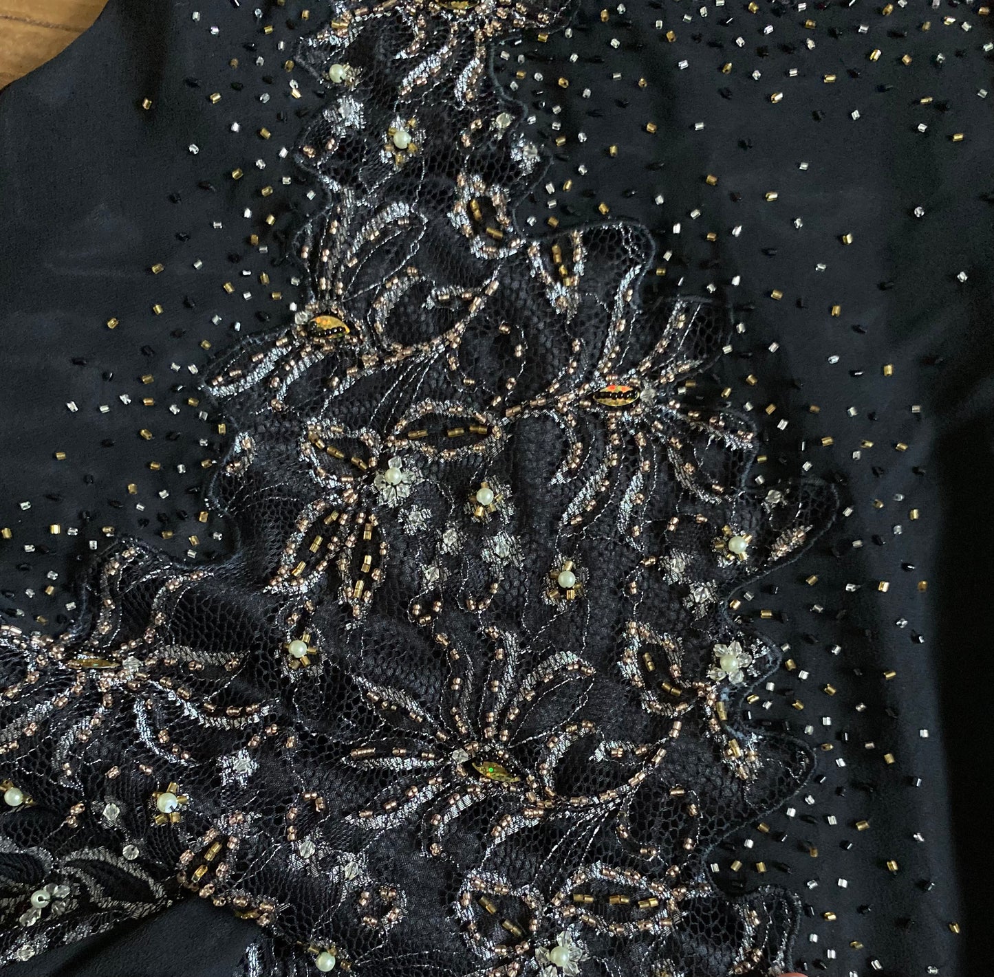 100% silk beaded lace black dress UK 10-12