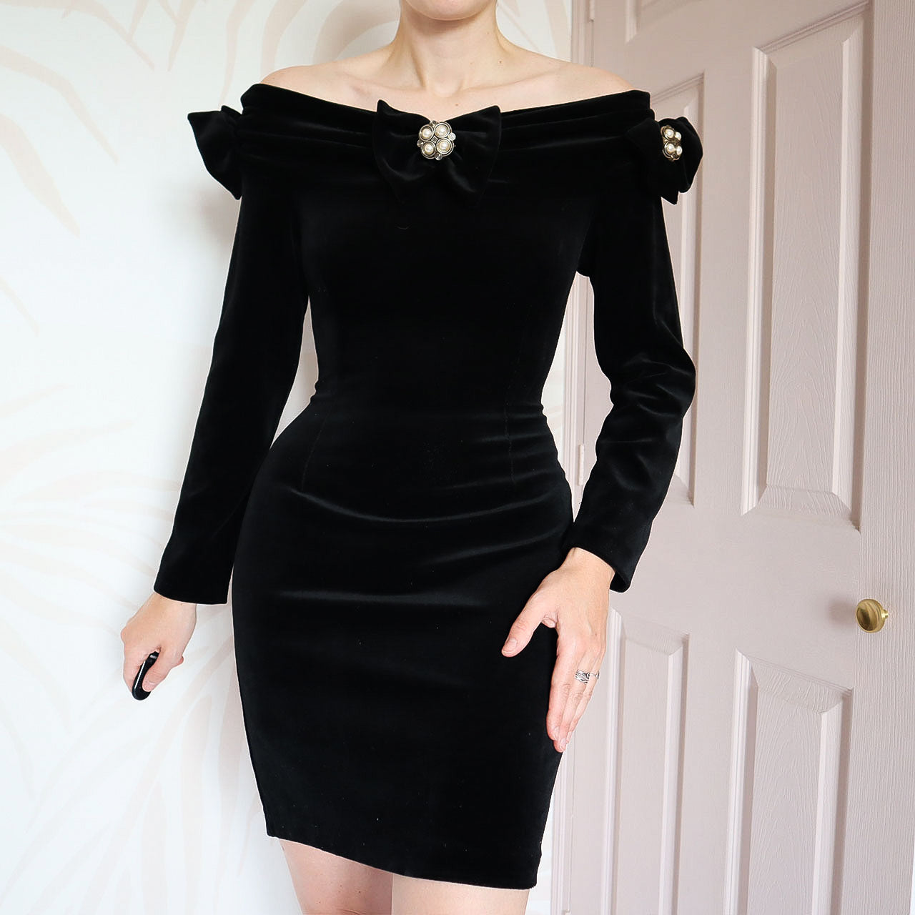 Black Andrew Stassi off the shoulder velvet mini dress UK 12