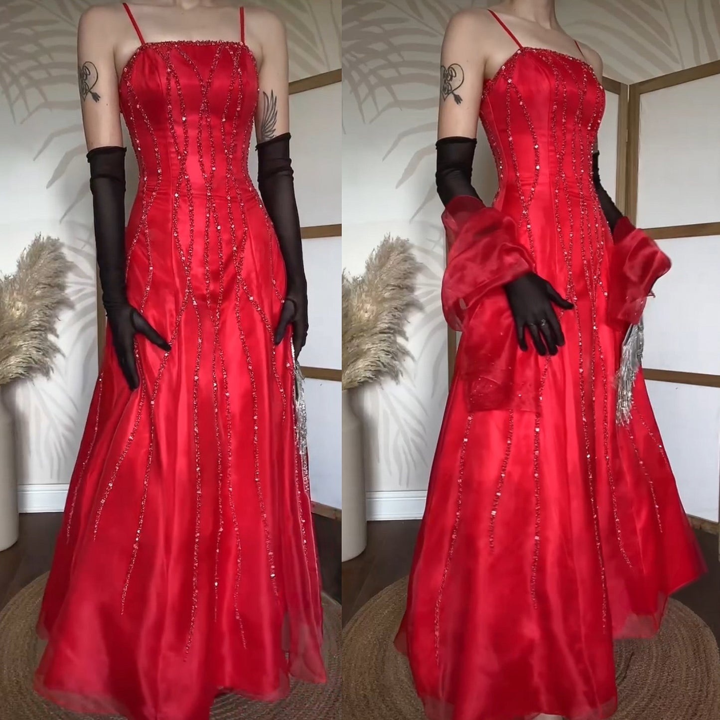 Red Dynasty beaded a-line prom dress & shawl uk 6