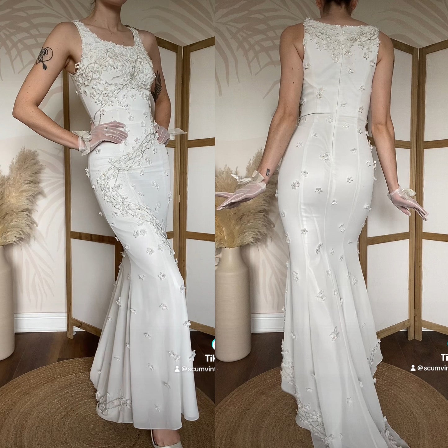 Christine Elizabeth white floral sequin & bead wedding dress uk 6-8