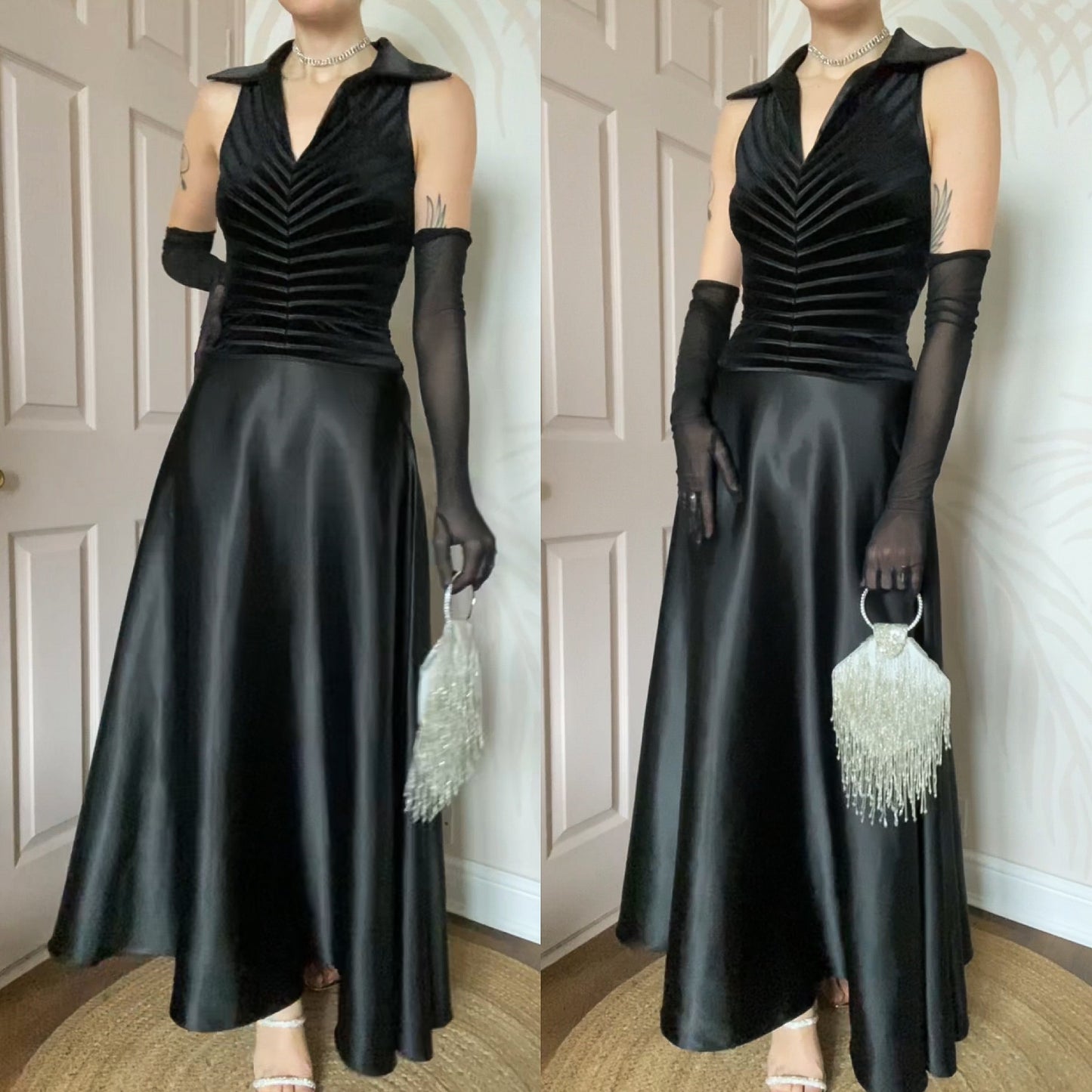 Black Bernshaw a-line collared velvet evening dress UK 12