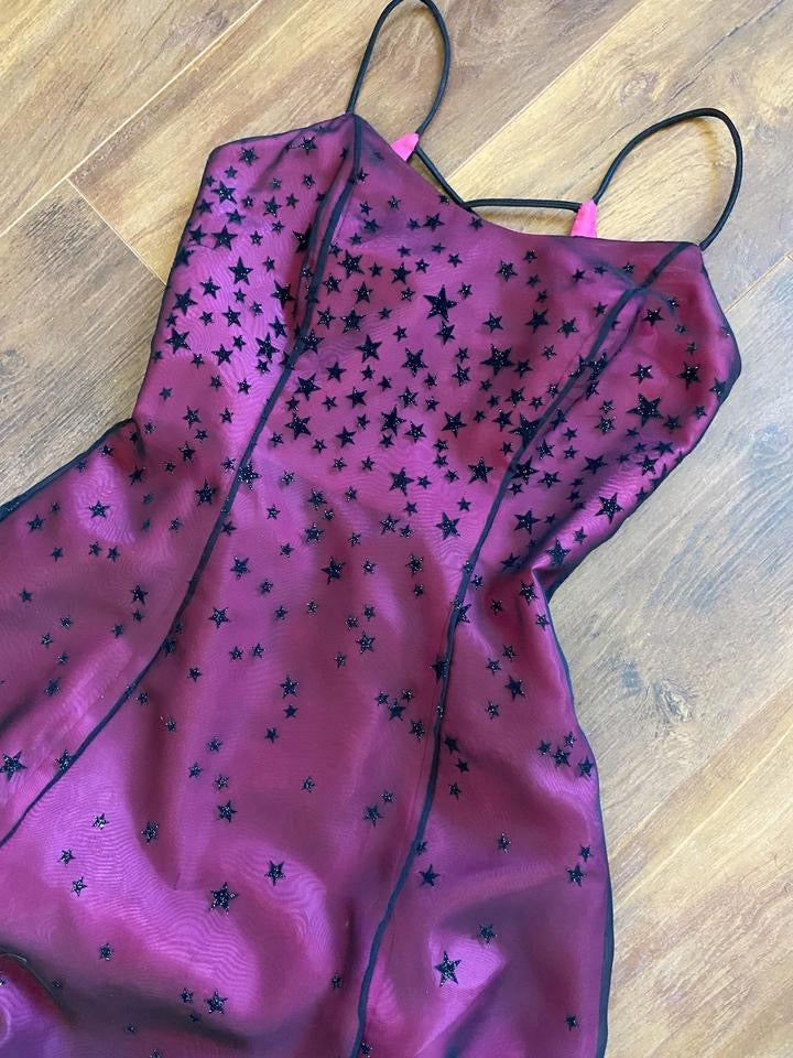 Morgan & Co petite pink glittery star a-line prom dress uk 8