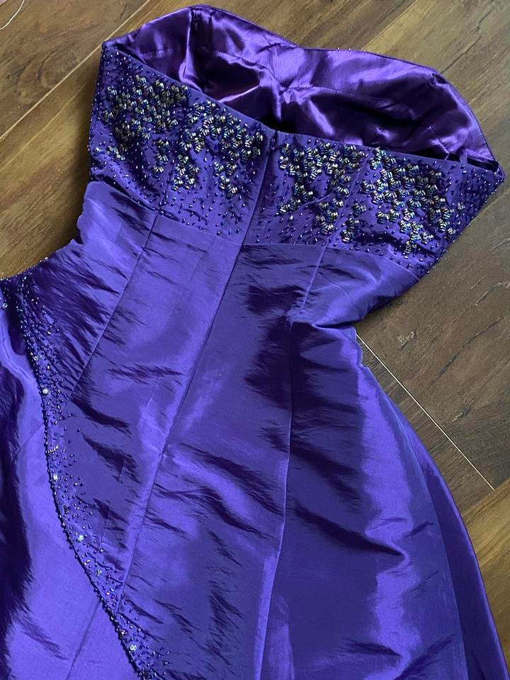 Strapless purple beaded a-line prom dress & shawl uk 12