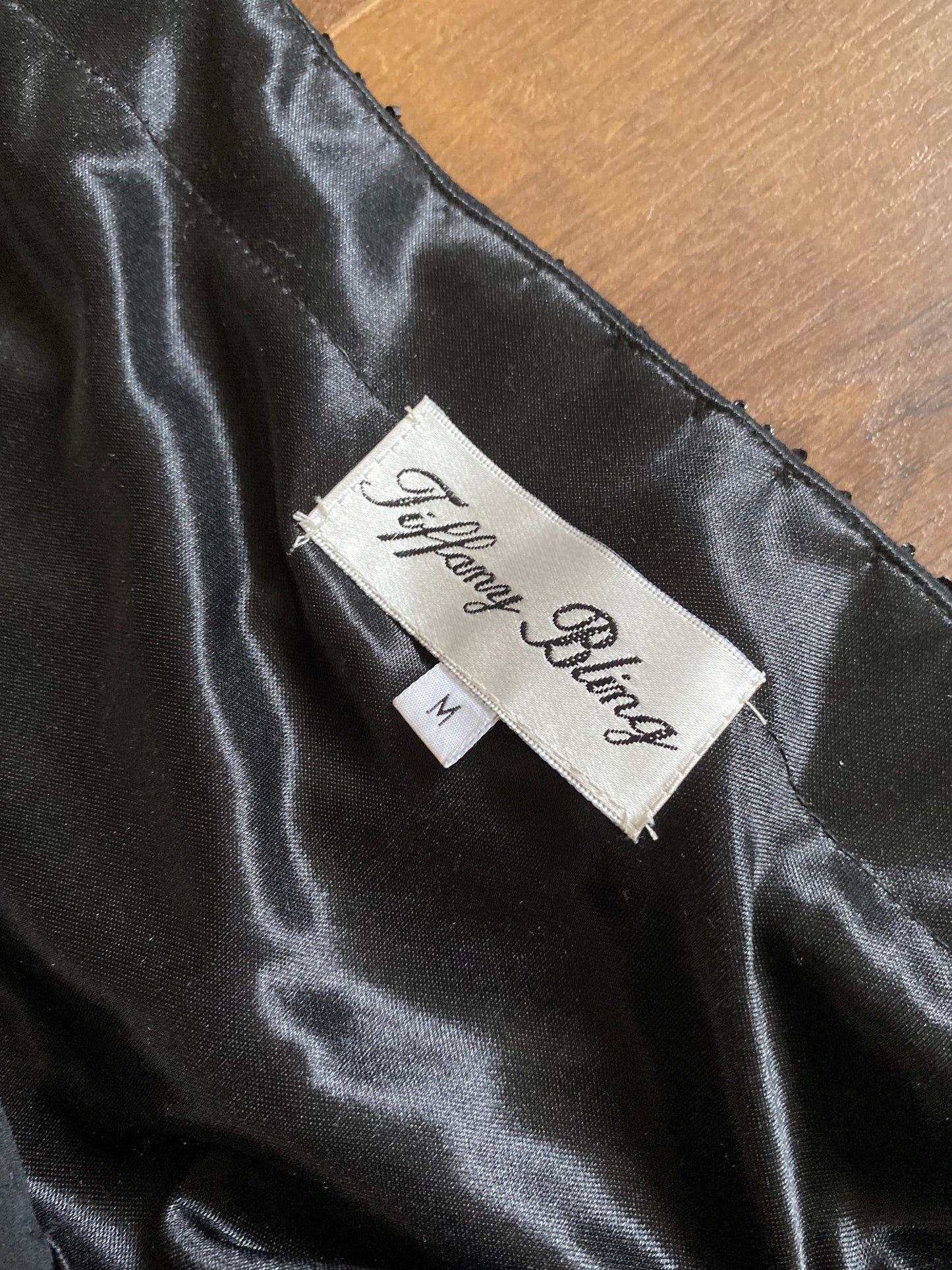 100% silk beaded lace black dress UK 10-12