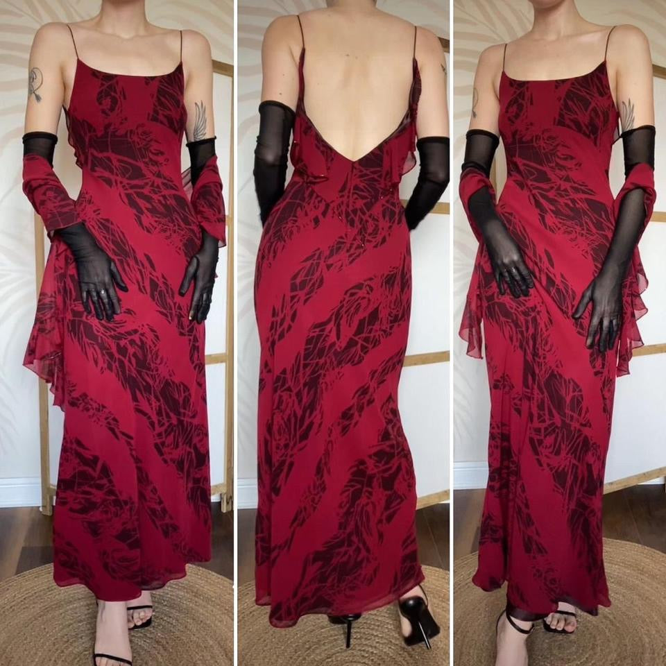 After Six red print slip dress & shawl UK 10