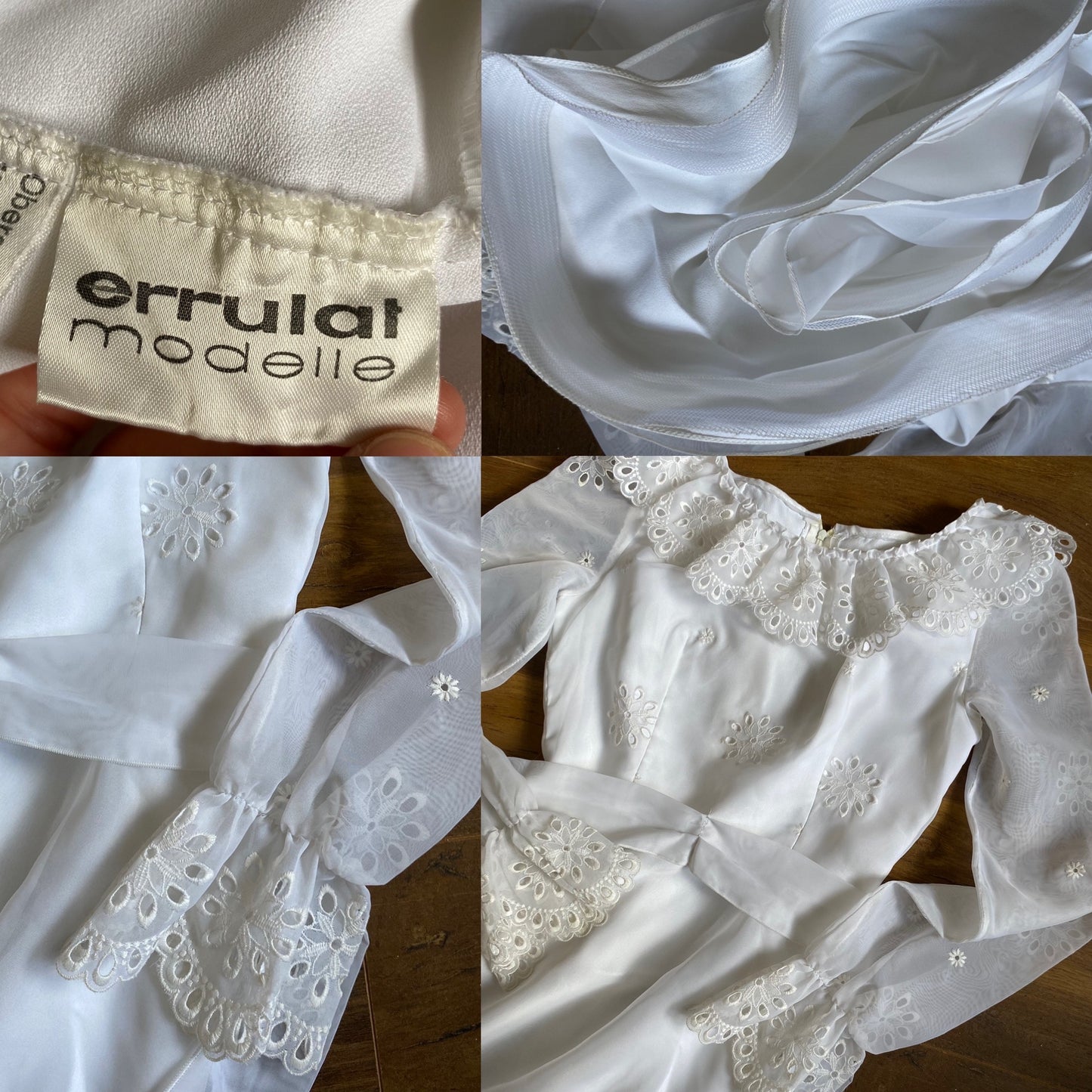 White broderie anglaise long sleeve wedding dress UK 8-10