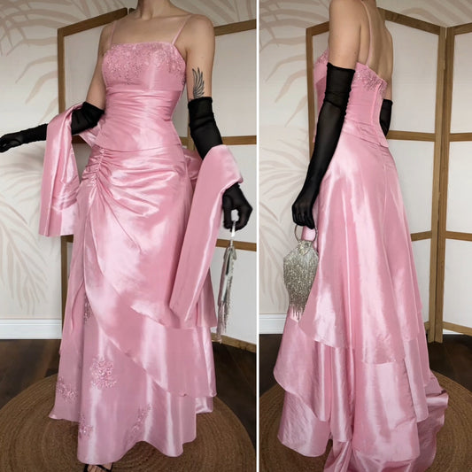 Baby pink 3-piece top/skirt & shawl prom set uk 8-10