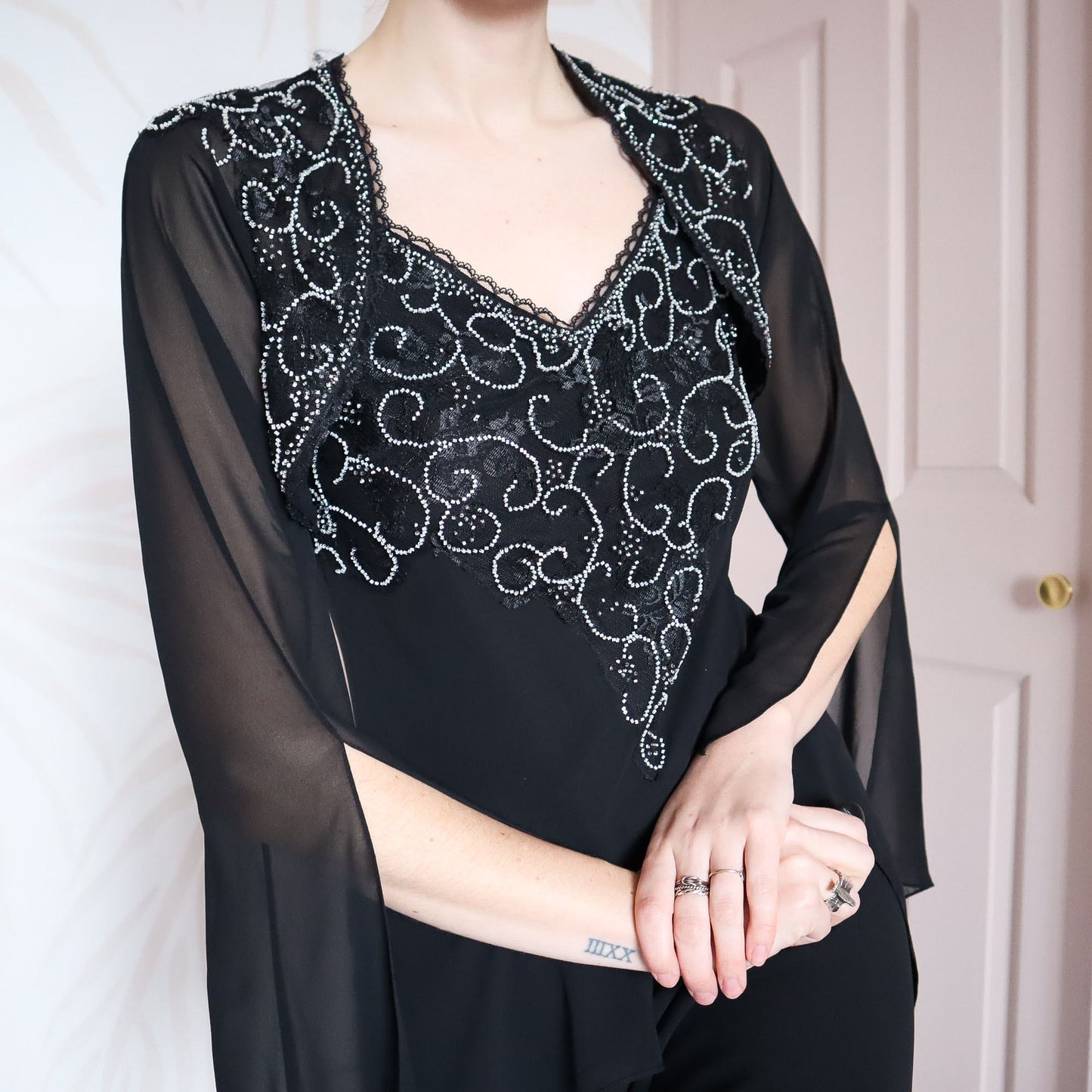 Vintage After Six 2 piece chiffon dress & shawl UK 10